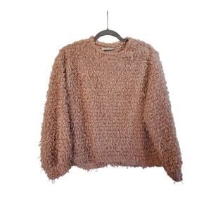 Zara Trafaluc Fluffy Ribbons Eyelash Textured Light Pink Sweater Size Small